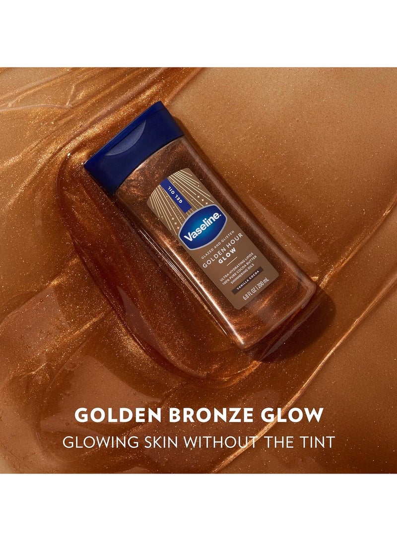 فازلين جل زيت الجسم "جولدن آور" 200 مل | فانيليا كاكاو جلو | زيت جسم لامع | مع دهون فائقة الترطيب وزبدة كاكاو نقية 100% - Image 2